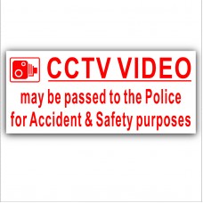 1 x External Sticker-CCTV Video Passed to Police for Accident and Safety Purposes-Red on White-Security Warning-200mm x 87mm-CCTV Sign-Van,Lorry,Truck,Taxi,Bus,Mini Cab,Minicab 